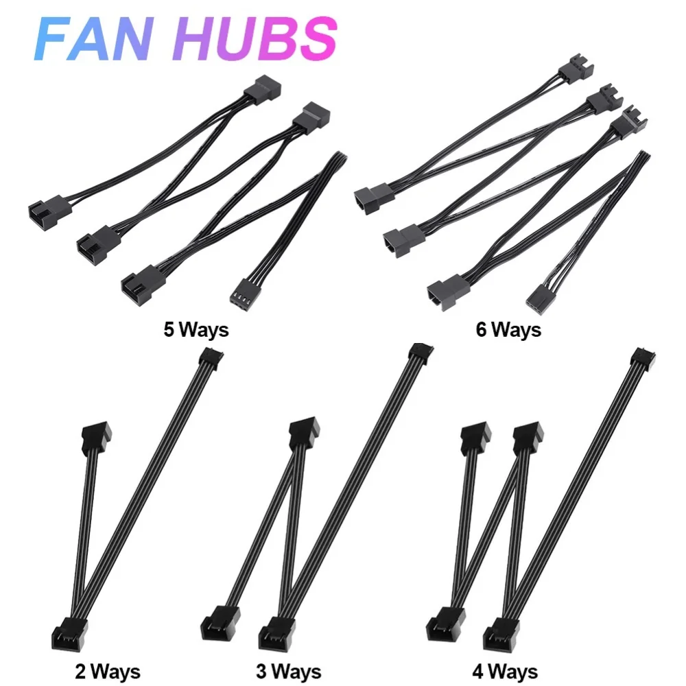 Portable Fan PWM Splitter 5/6 Ways Connector Cable Adapter Female To Male Pwm Fan Cable PVC Insulation Material for Computer CPU