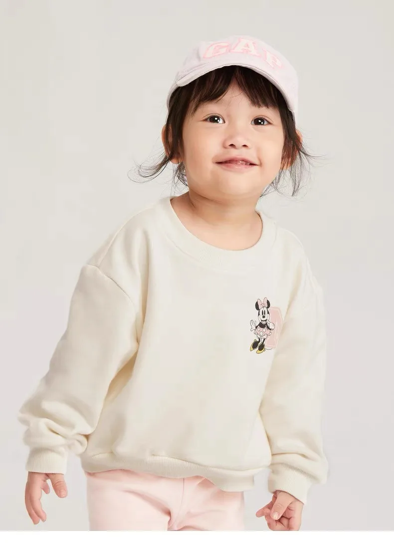 Sudaderas rosas con estampado de Mickey para niñas pequeñas, jersey de cuello redondo, sudaderas informales, Top de manga larga a la moda, ropa de