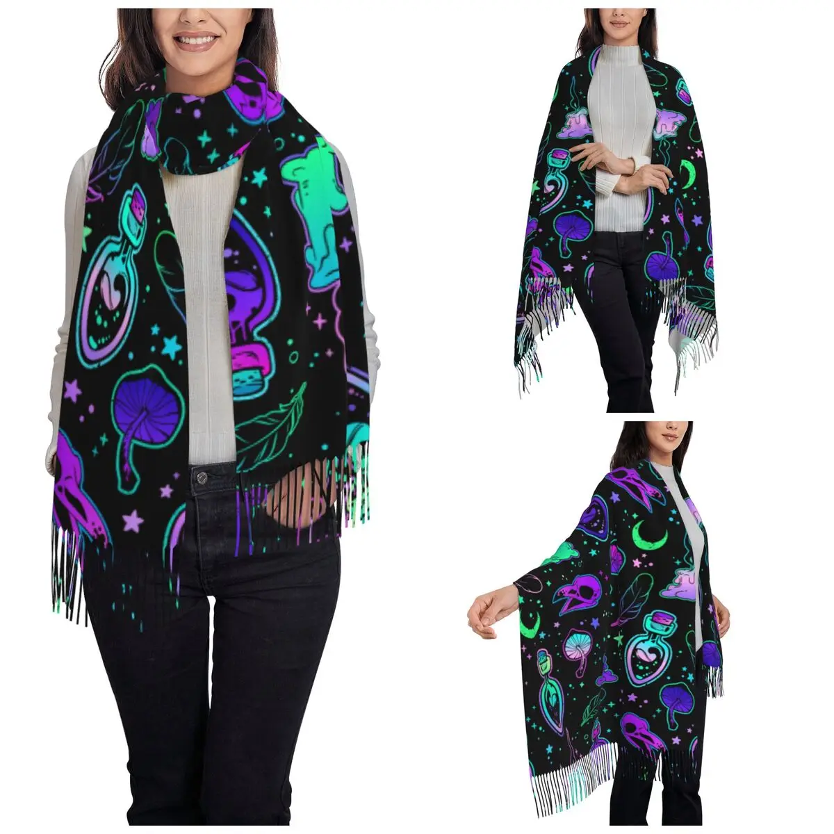 Psychedelic Mystical On Witchcraft Theme Scarf for Womens Winter Warm Pashmina Shawl Wrap Long Large Shawl Scarf Lightweight