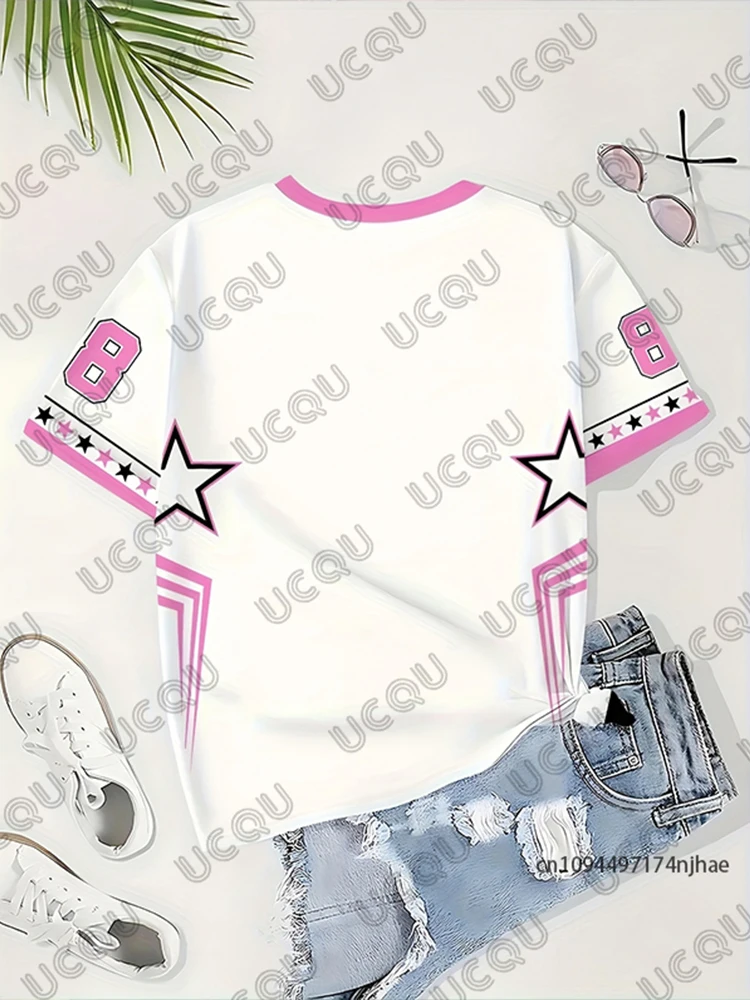 เสื้อยืดพิมพ์ลาย New Star Number 88 สำหรับผู้หญิง คอลเลคชั่นฤดูร้อน 2026 คอกลม แขนสั้น สไตล์เสื้อฟุตบอล Y2K ทรงหลวมโอเวอร์ไซส์