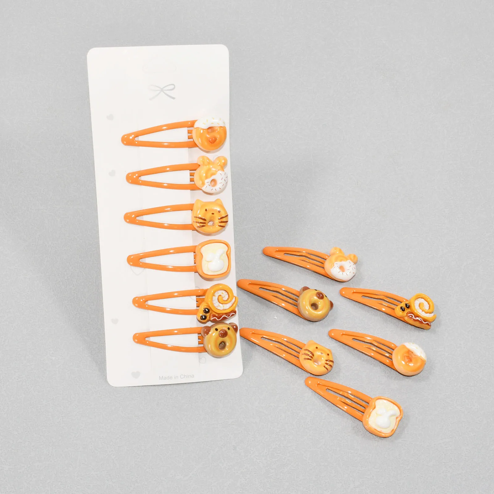 6Pcs/Set Cute Cartoon Bread Shape Women Hair Clips Orange Water Drop Side Clip Girls Bangs Hair Clips Sweet Hair Accessories