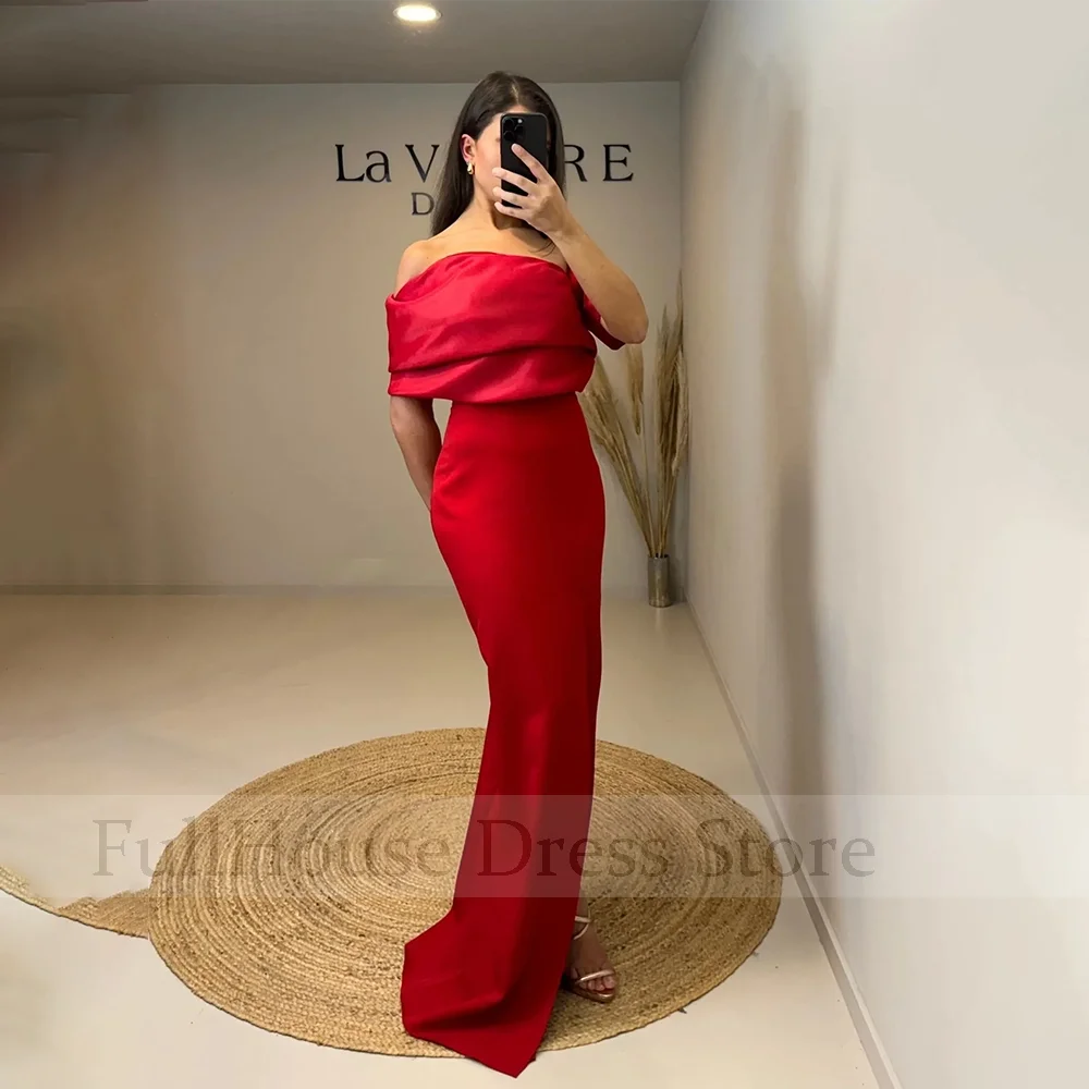 

Bespoke Occasion Red One Shoulder Pleated Sheath Sexy Women's Evening Gown Backless Floor Length Prom Party Dress with Court