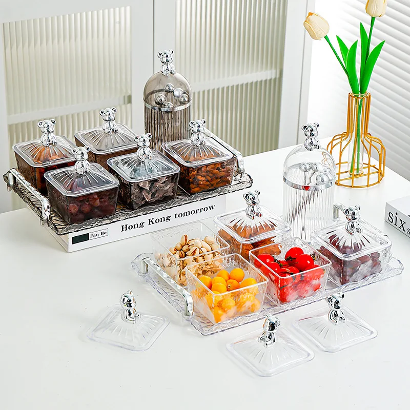

Легкая роскошная тарелка с орехами и фруктами для домашнего использования: стеклянная разделенная тарелка с фруктами для журнальных столиков, тарелка с сухофруктами и закусками