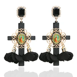New Drop Cross Earrings Maria Bohemia exaggeration Tassel Crystal Big Earring Large Long Brinco Ear Oorbellen Christmas Gift