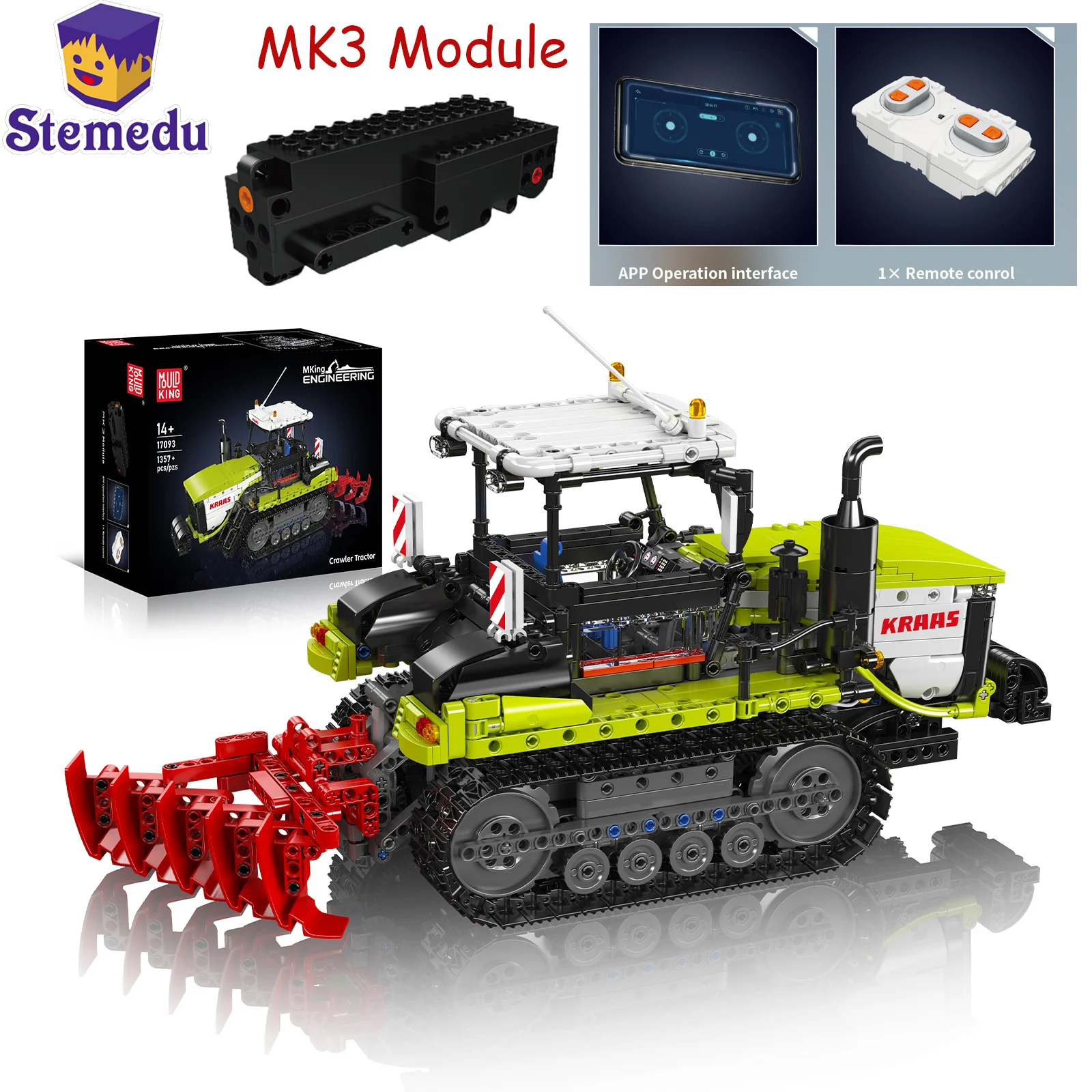 

Mould King 17093 Crawler Tractor Building Blocks Engineering Vehicle Model APP Remoe Control Power Drive Puzzle Toy Holiday Gift