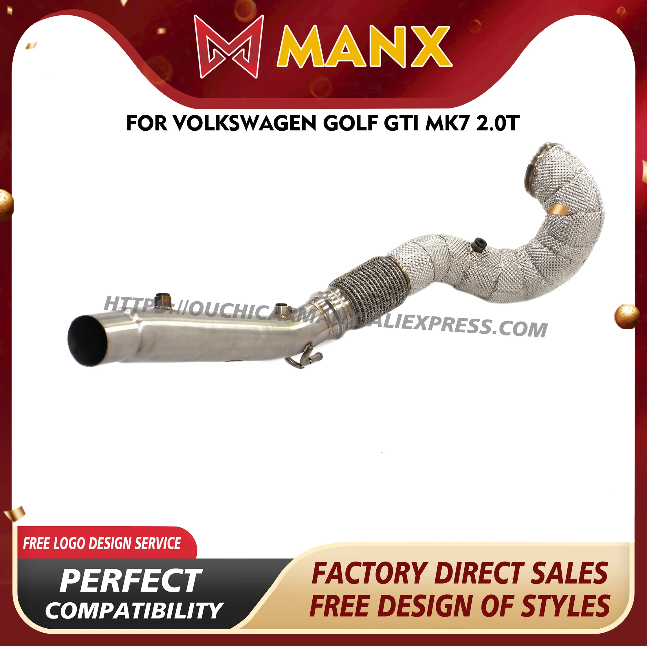 

MANX for Volkswagen Golf GTI MK7 2.0T SS304 Downpipe Exact Fit Exhaust system Increase pipe diameter with Heat shields