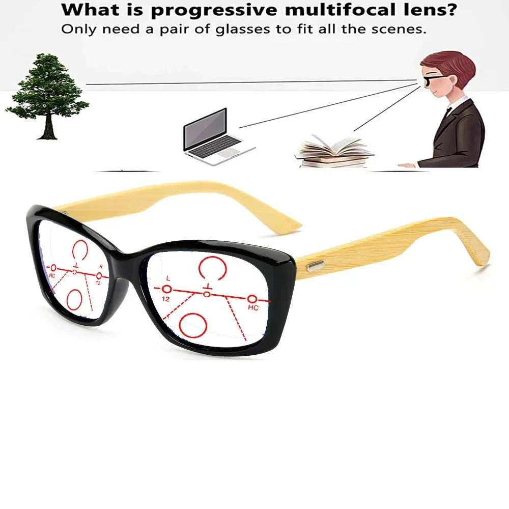

Leisure Style Cat Eye Handcrafted Frame Bamboo Temples Fashion progressive multi-focal Reading Glasses +0.75 To +4