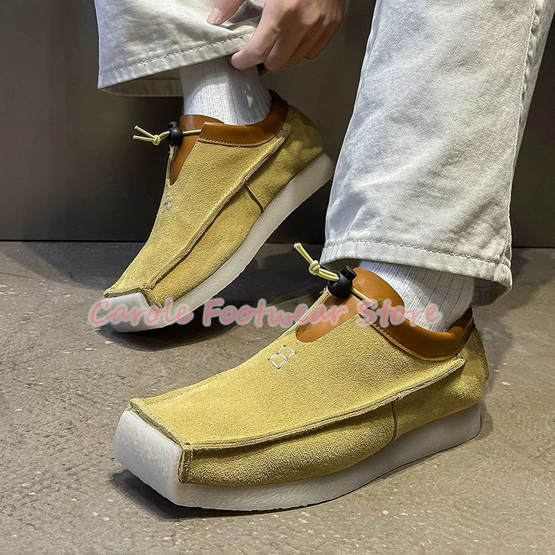 

New Fashion Square Toe Chunky Bottom Loafers for Men Outside Breathable Slip-On Sneakers Male Leisure Sport Shoes