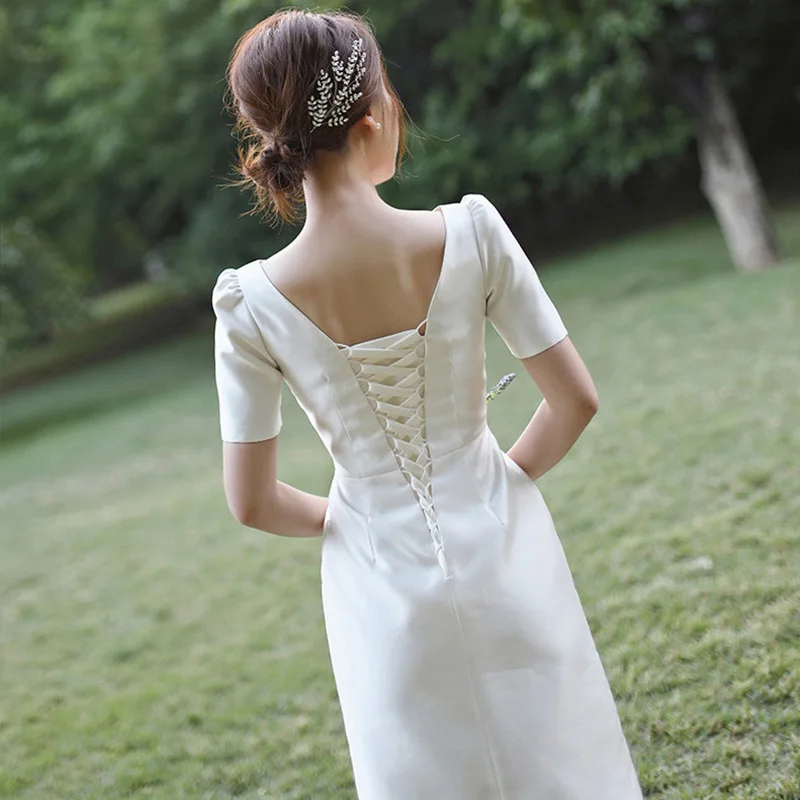 White Satin Wedding Dresses for Bride Elegant Sexy Backless Long Prom Evening Guest Party Women Dress Summer Formal vestidos