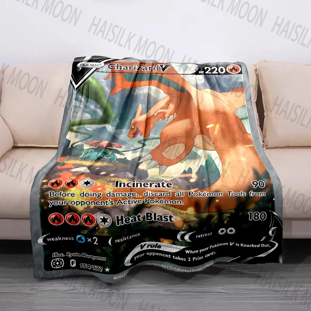 

Pokémon Game Card Charizard Blanket 4 Season Soft Fluffy Throw Kids Adult Quilt Sofa Bed Throw Blanket Outdoor Travel Camping