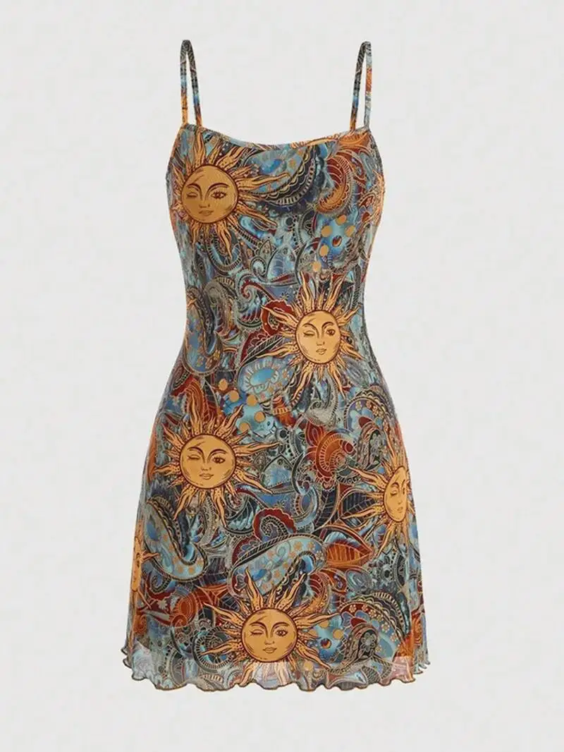 Dreeses الصيف أزياء Hotsweet الجرافيك طباعة تصميم أكمام ساحة الرقبة البسيطة عارضة كامي Milkmaid فساتين حريمي LL4A #2