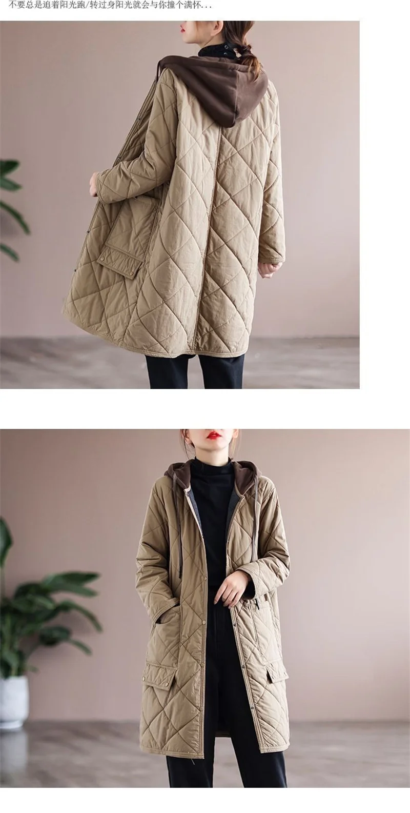 Cotton Jacket Long 2026 New Cotton Jacket Medium Long Loose mom Winter Diamond Grid Cotton Jacket Hooded Women's Coat Commuting