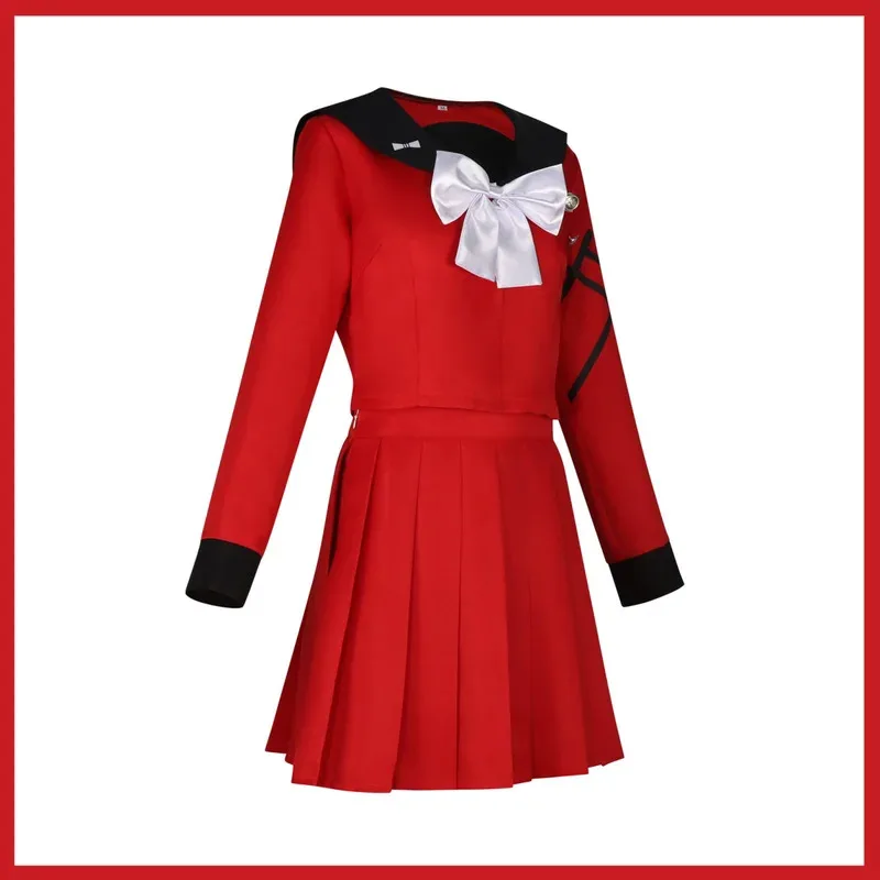 أنيمي المائة خط أكاديمية الدفاع الأخير Tsukumo كاكو تأثيري حلي شعر مستعار الأحمر زي مدرسي تنورة امرأة Kawaii الحرم الجامعي الدعاوى؛