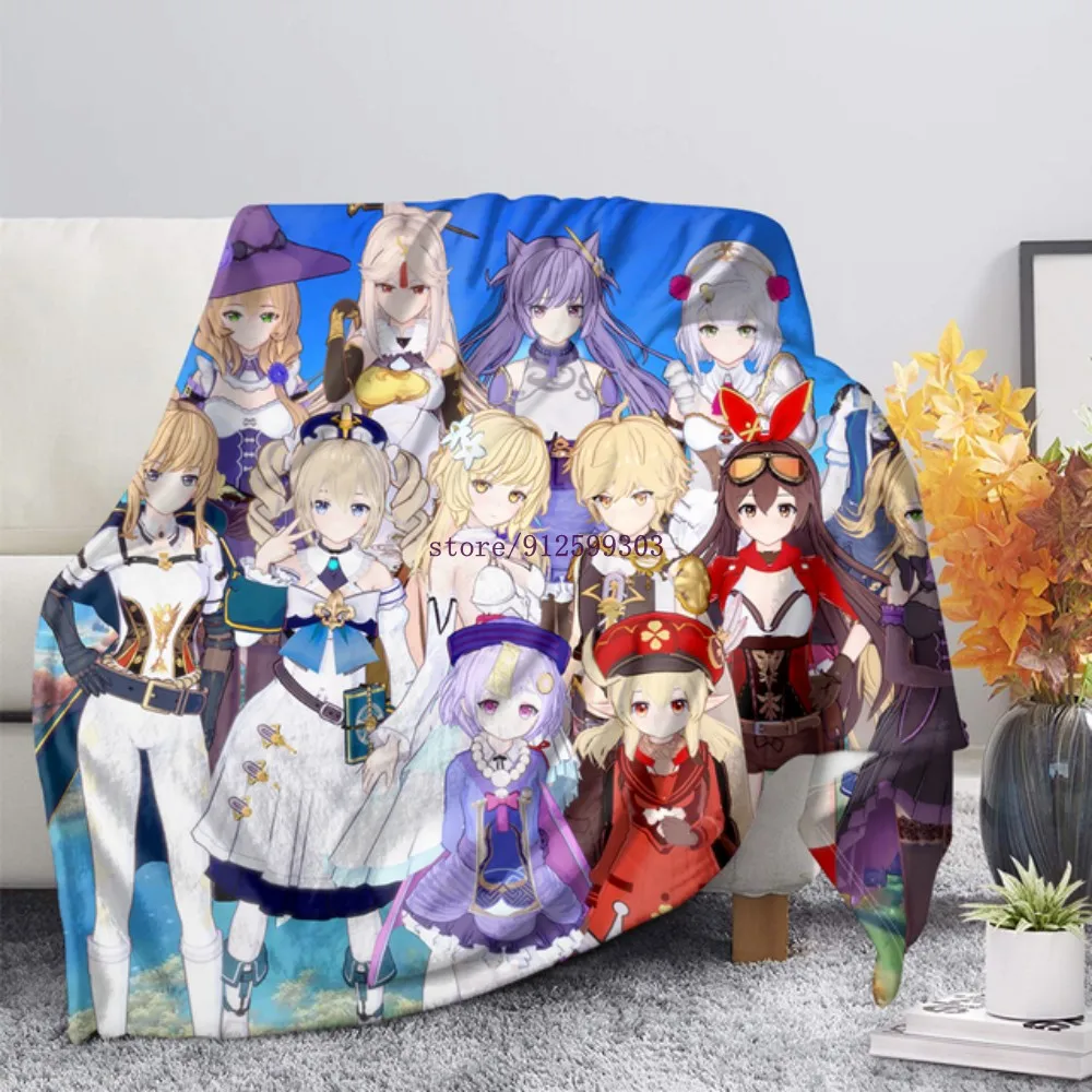 Anime Child Blanket Genshin Impact Blanket Adults Fashion Bed Thin Quilt Home Office Washable Duvet Casual Kids Flannel Blanket