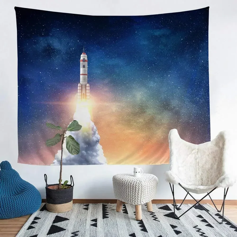 Rocket Tapestry Spaceship Shuttle Galaxy Tapestry Universe Travel Tapestry Wall Hanging for Bedroom Living Room Dorm Home Decor