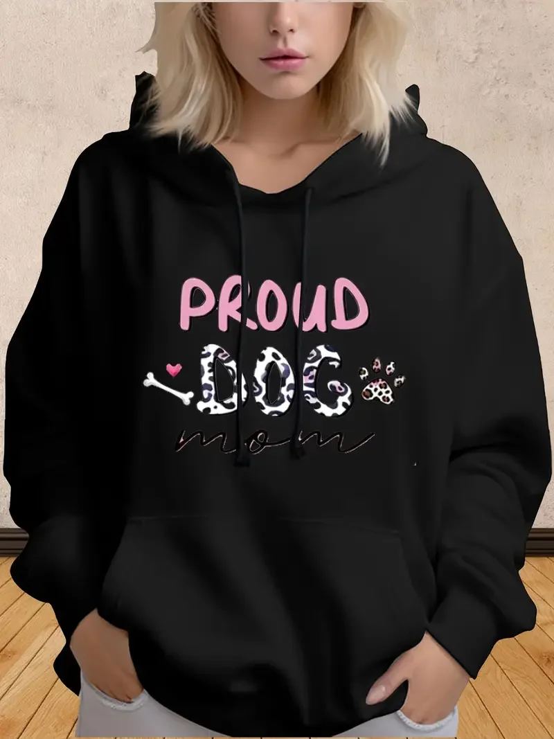 

Plus Size Casual Pullover Hoodies With Pockets Dog Printed Hooded Sweatshirts With Drawstring All Season Comfort Clothing 550g