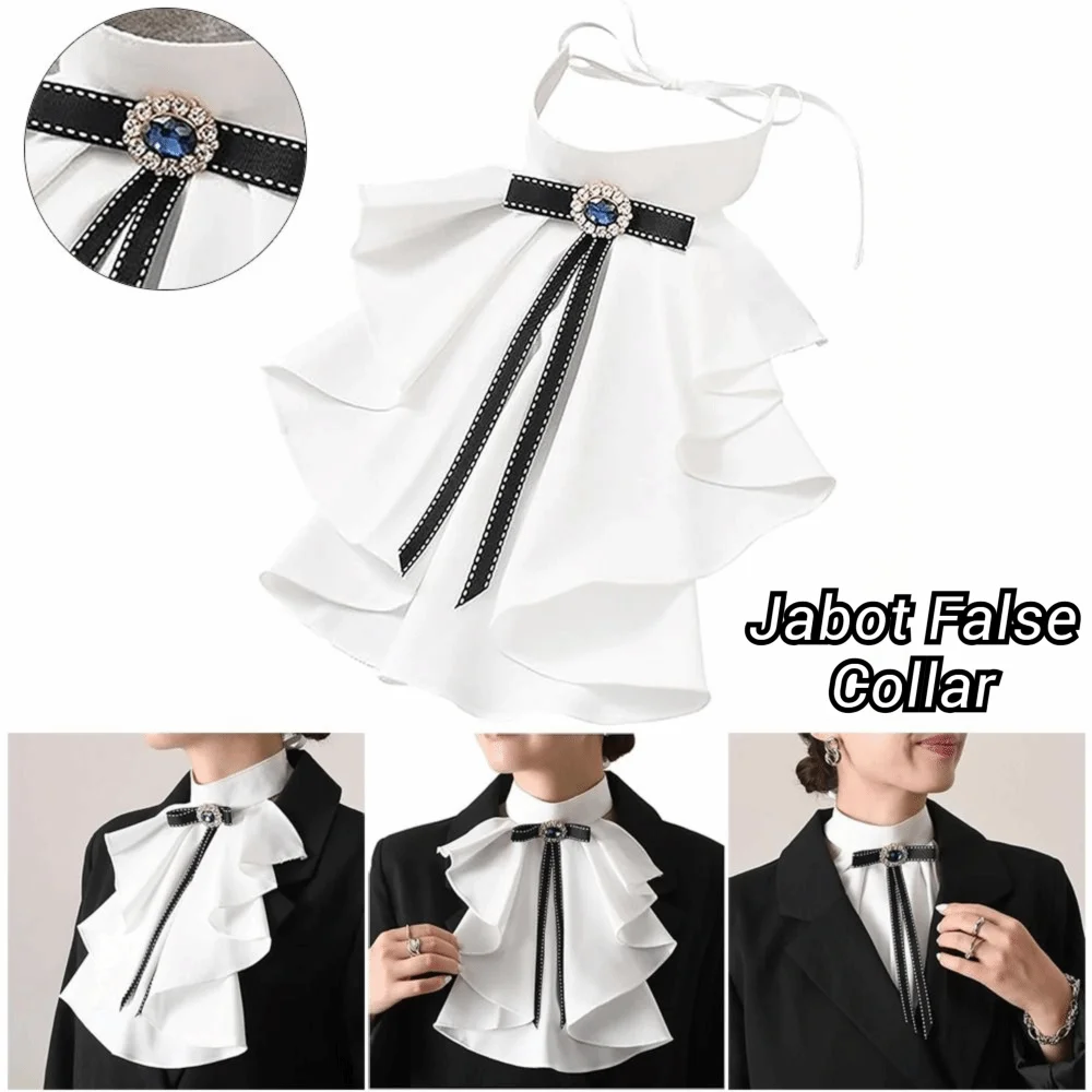 

Ruffled Design Lolita Jabot Neck Chiffon Detachable Jabot Neck Collar Crystal Decorated Renaissance Collar Gothic Event
