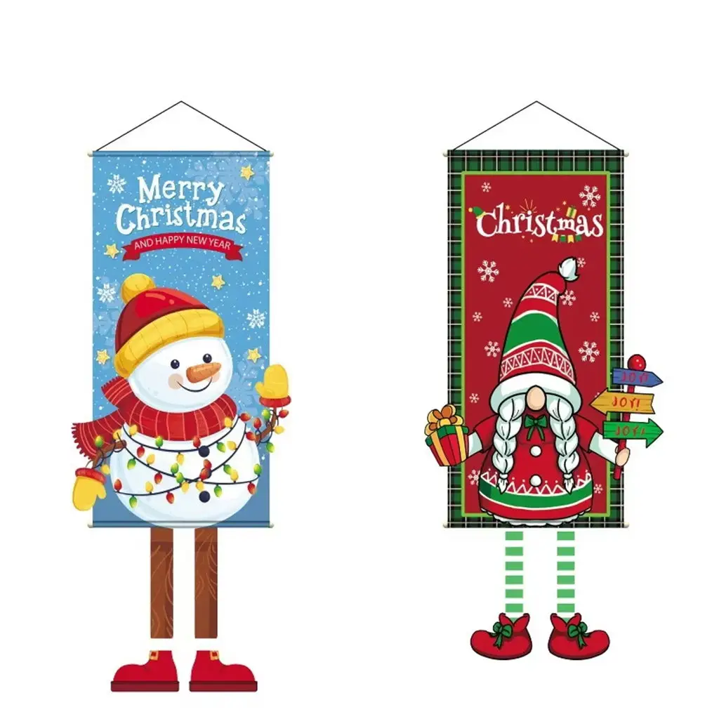 

Merry Christmas Hnaging Couplet Retro Santa Claus Cartoon Snowman Elk Xmas Pendants Merry Christmas Decor Happy New Year 2026