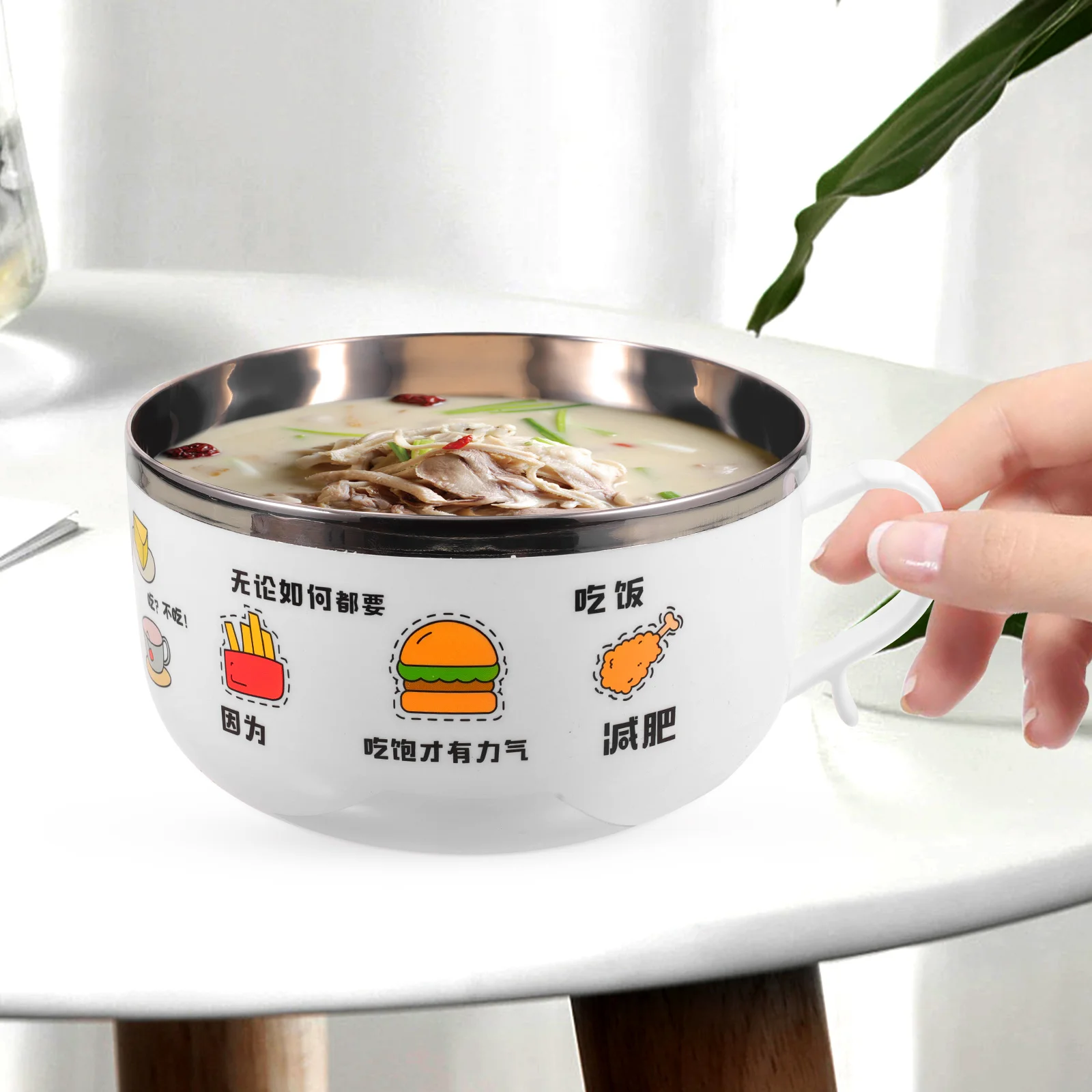 

Round Insulated Noodle Bowl Stainless Steel Cartoon Food Box Handle Sealed Instant Ramen Bento Lunch Container