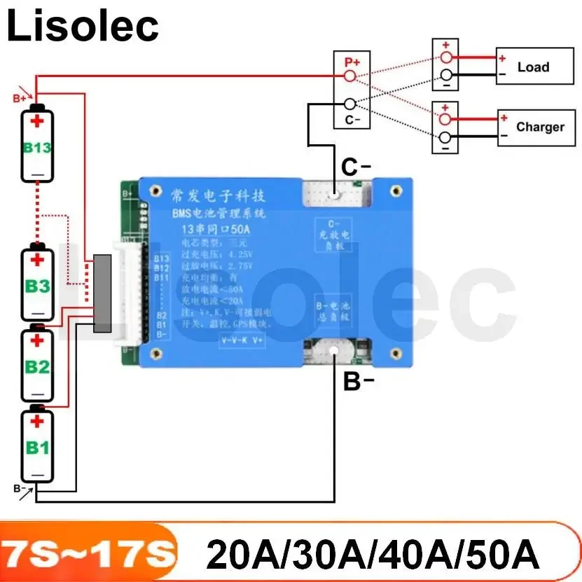 7S 10S 13S 14S 16S 17S dengan Keseimbangan BMS 24V 36V 48V 60V 21700 18650 Papan Perlindungan Pelepasan Muatan Baterai Lithium untuk Ebike