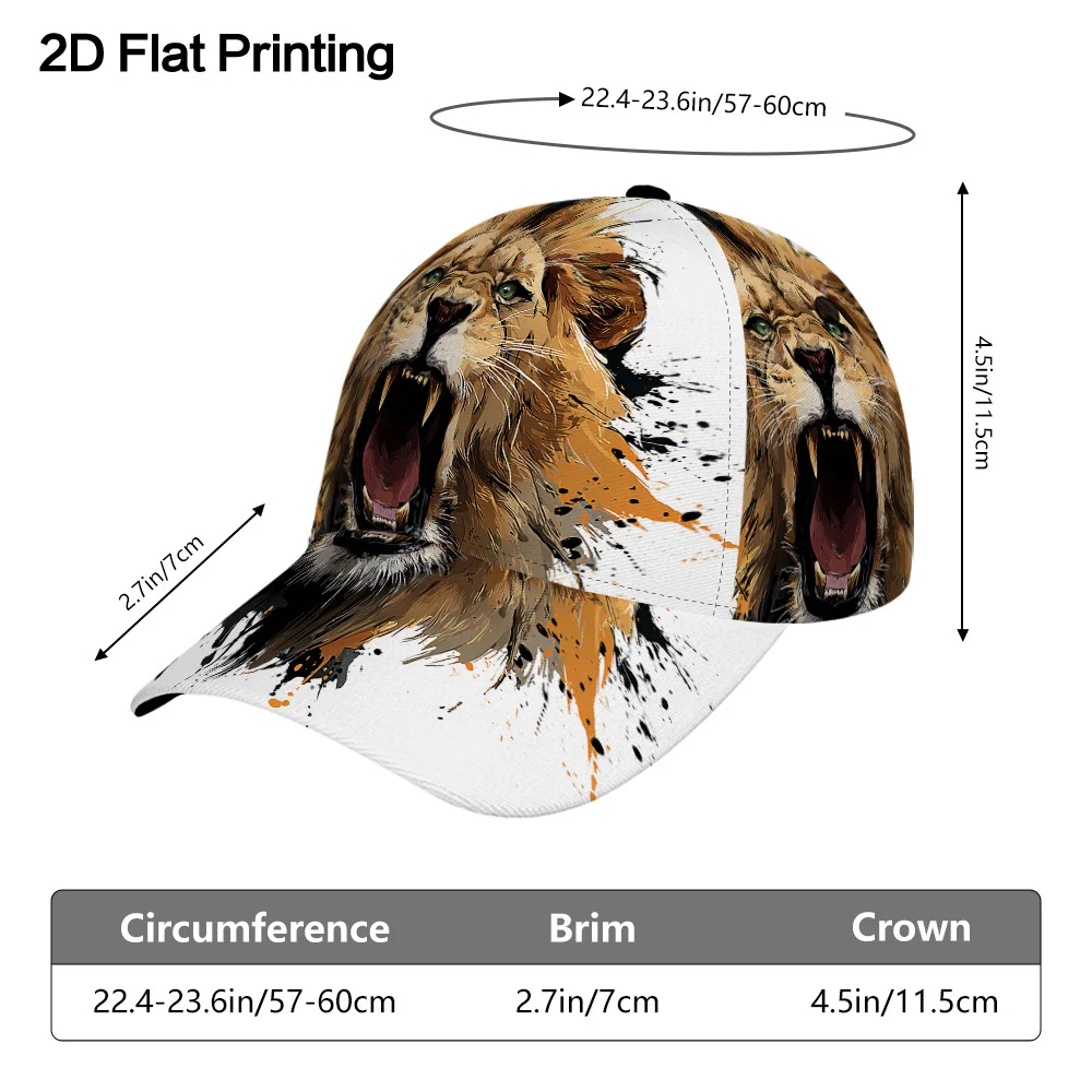 Baseball Cap Featuring a 2D Flat Design of a Roaring Lion with an Adjustable Duckbill Style And a Lightweight Snap Closure