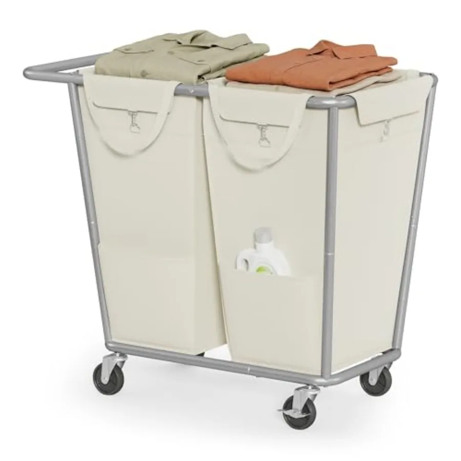 

Корзина для белья на колесиках, 2-секционный сортировщик для белья, 50.2 Gaons, корзина для грязного белья со съемными мешками, прочная стальная рама URLS009W0