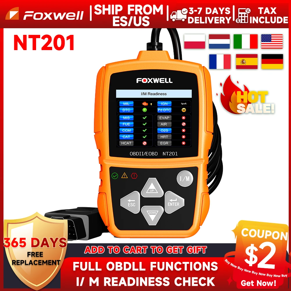 FOXWELL NT201 Auto OBD2 EOBD CAN Fault Car Code Reader Scanner Car Diagnostic Scan Tool Check Engine