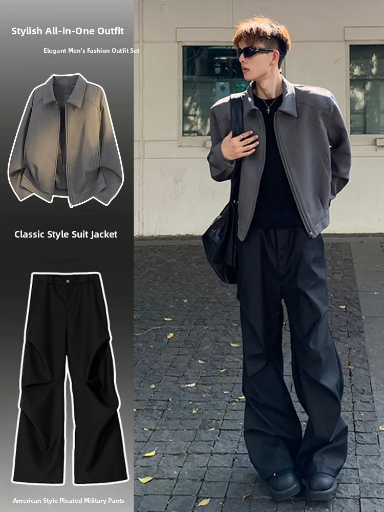 

Cleanfit ort Boxy Jaet Men's Spring Autumn Old Money Sle Suiting Jaet Windproof Regular Sve Length Pure Color Zipper