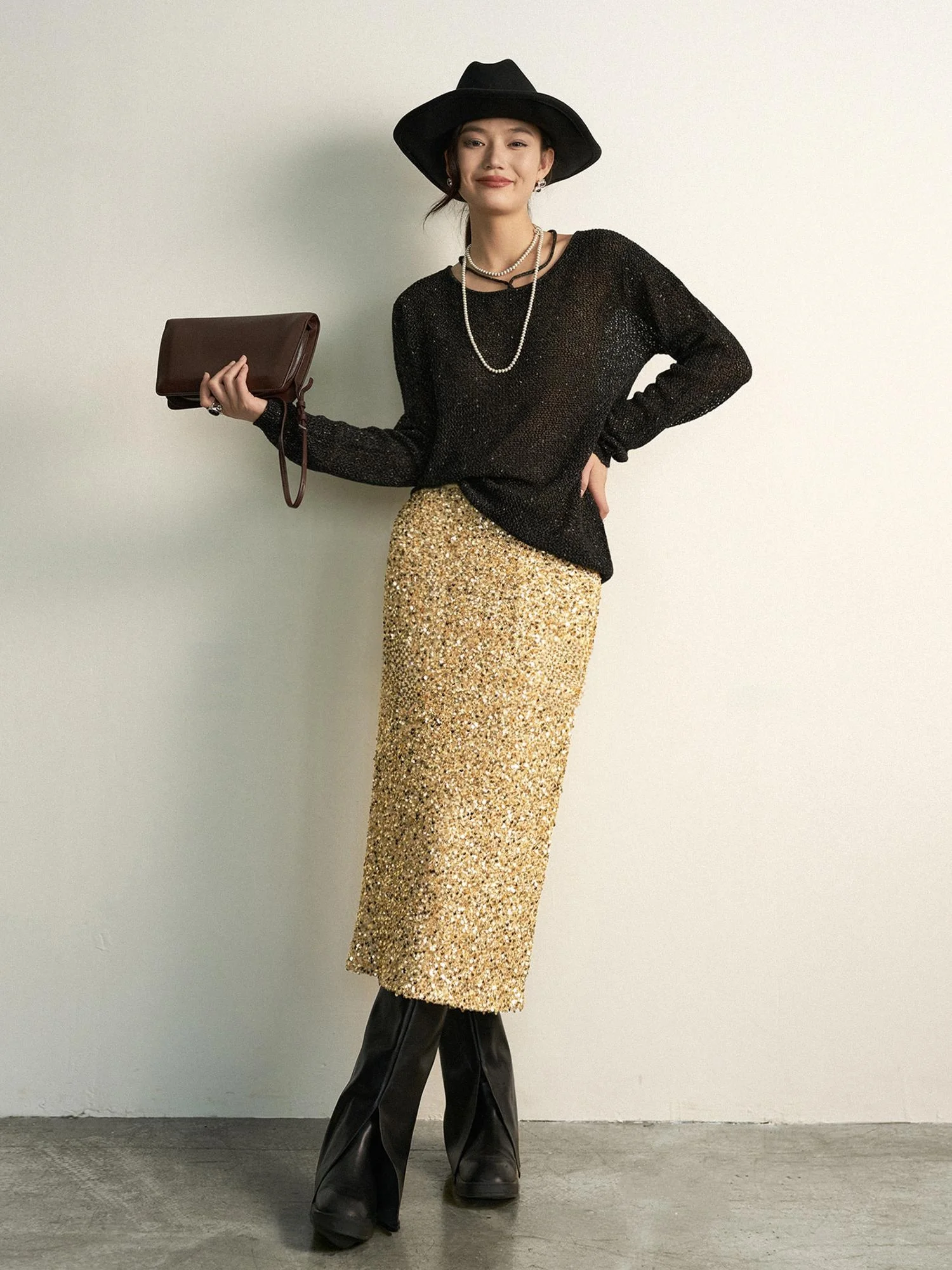 

Faionable Knitted Sweater LIFE South Wool Biellayarn Yarn Hook Flower Pattern Commute Sle Long Sve round Ne