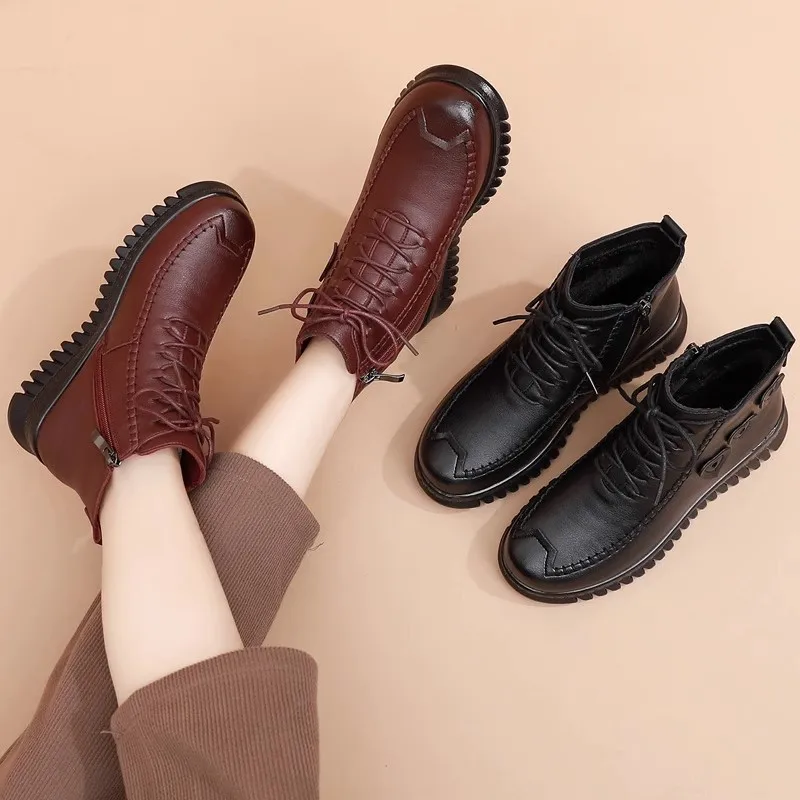 High Quality Black ankle boots for women leather booties zip deco woman winter 2023 waterproof rain snow boots ladies fur shoes