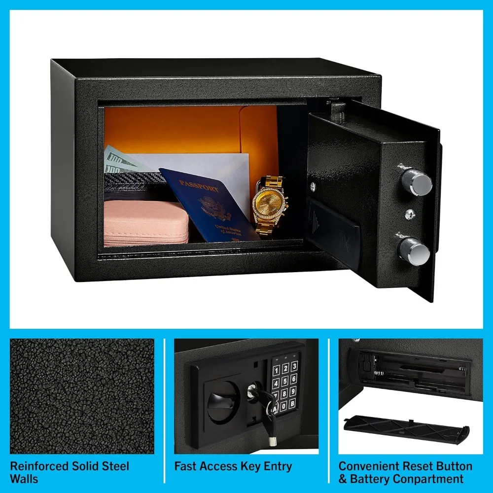 Caja fuerte de seguridad electrónica con entrada de teclado y retorno de claves manuales: guardar objetos de valor, documentos y artículos personales para el hogar