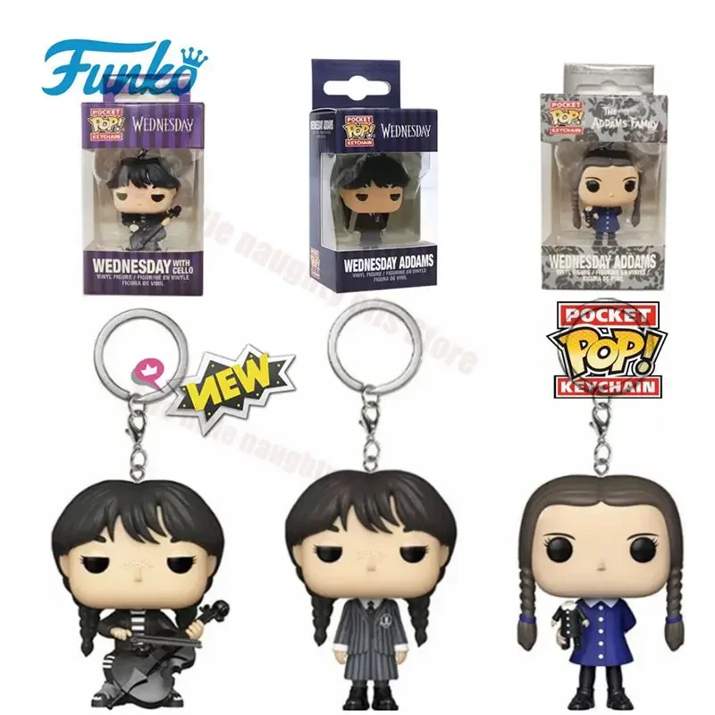 Nuevo Funko Pop la familia Addams miércoles doble masa frita giros trenza violín bolsillo Pop llavero muñeca figuras de PVC juguetes para niños