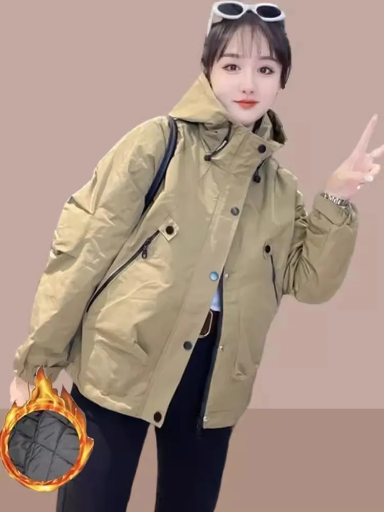 

Thiened Fce Women's Jaet Winter New Sle Faionable Cotton Sandwiched Warm Coat Ladies' ort Outerwear Coat