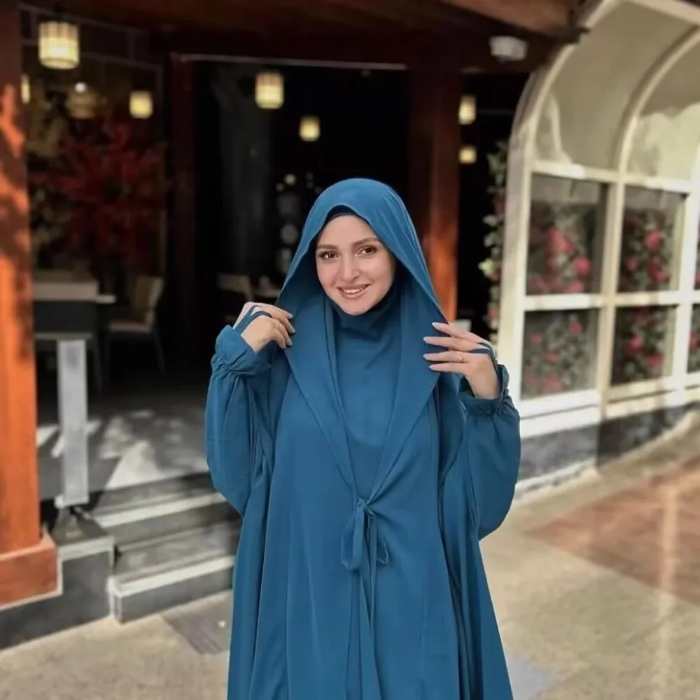

Ramadan Jalabiya 2 piece Set Muslim Women Hijab Dress Prayer Garment Abaya Long Khimar Arab Gown Abaya Sets Islamic Clothes Robe