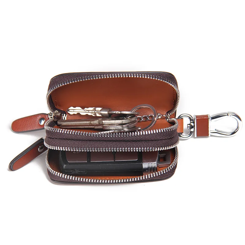 

HTS-1005E Leather Double Zipper Portable Waist Belt Keybag Retro Casual Multifunctional Keybag