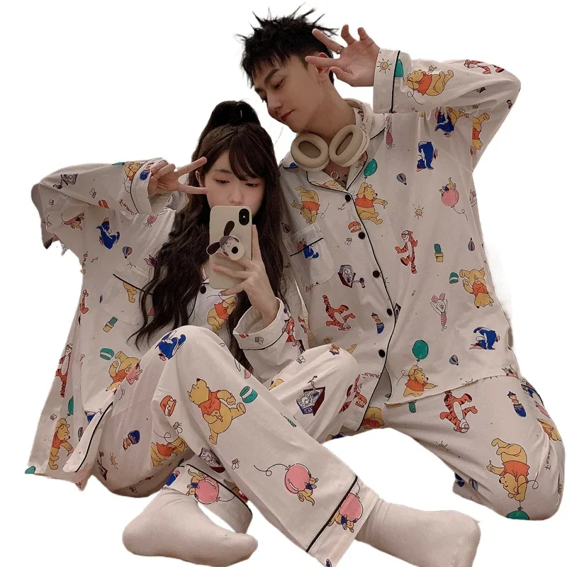 Cartoon Disney Winnie the Pooh autumn new couple pajamas pure cotton suit cute Tigger long sleeve comfortable cartoon loungewear