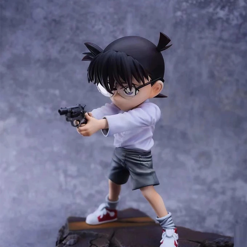 Amine Detective Conan Figurine YYDS Edogawa Conan Figure with Gun Statue Theater Version Model Pvc Collectible Ornament Toys