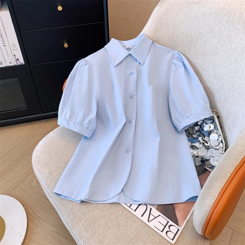 

Summer Design Cotton ort Sve irt Women's Age Reduction Top Unusual Lantern Sve Collar Korean Sle Loose Fit