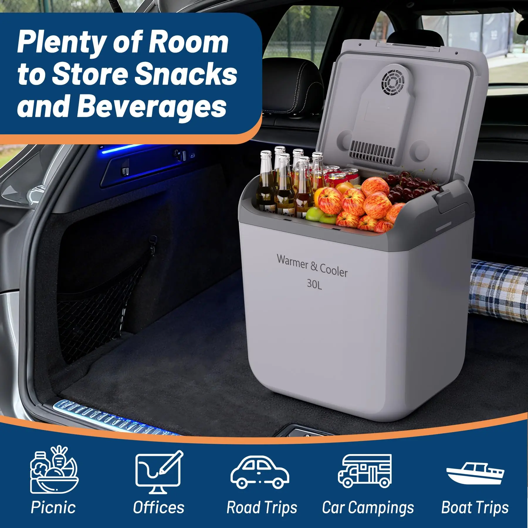 Portable Electric Car Cooler & Warmer 32QT (30L) – Thermoelectric 12V/110V Refrigerator with Handle – Dual Power Plug-in Fridge for Vehicle, Truck, Camping, Travel, Picnic