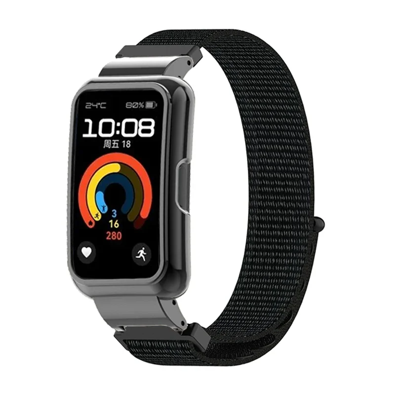 Strap Case Protector for Huawei Band 9 Nylon Breathable Bracelet+Metal Cover for huawei band 8 Wristband Protective Shell Frame