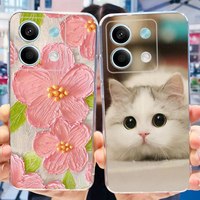 Case For Xiaomi Redmi Note 13 4G / Redmi Note 13 Pro 4G Cute Flower Cat Phone Bumper On Redmi Note13 13Pro 4G Soft Silicone Case