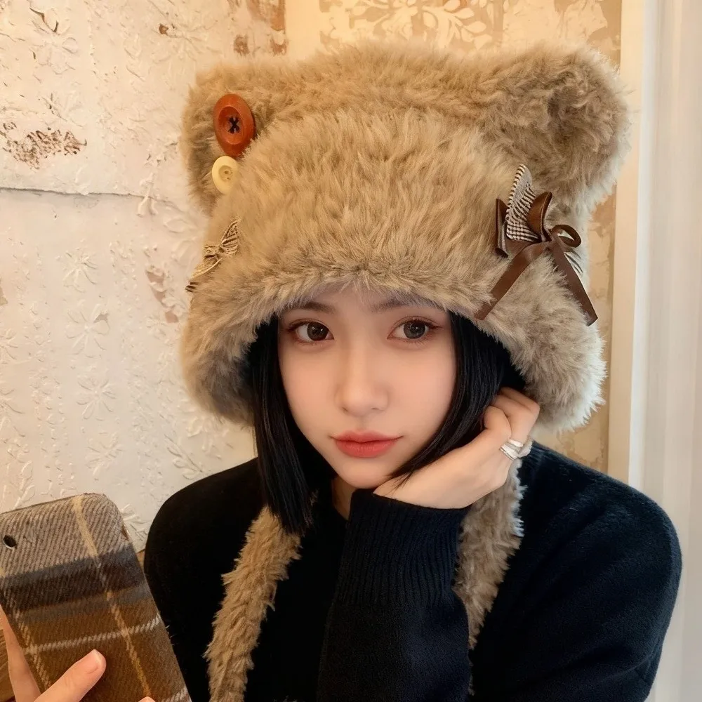 

New Windproof Ear Protection Hat Thickened Cold Proof Hood Cap Bear Ears Pullover Hat Winter