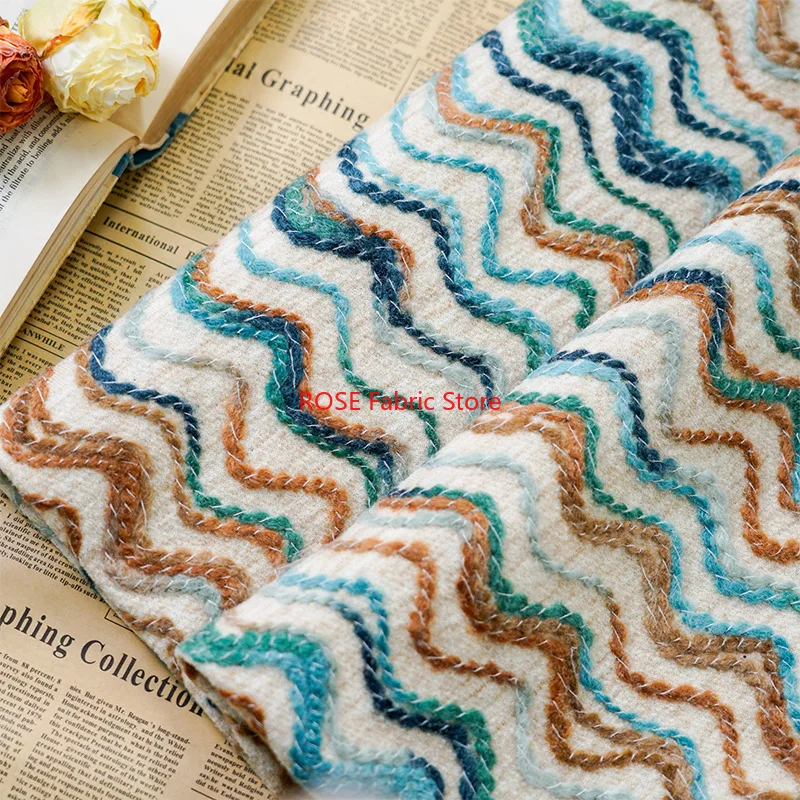 1 Meter Wave Pattern Woven Jacquard Fabric Tote Bag Curtain Luggage Bag Decorative Sewing Fabric