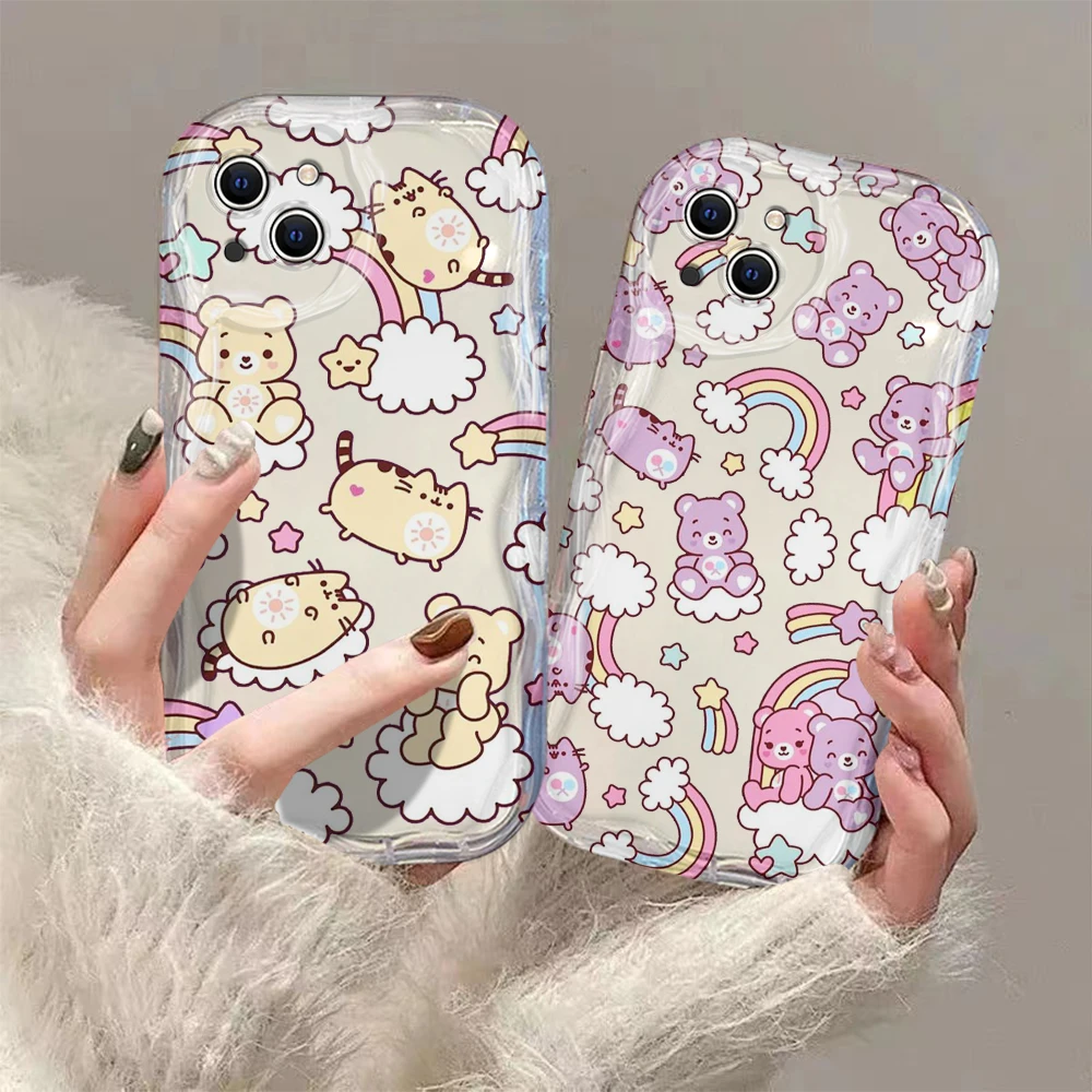 Cartoon Pusheens 3D Wave Case For iPhone 15 14 13 12 11 Pro Max Mini X XR XSMAX 8 7 6S Plus Soft Silicone Cover