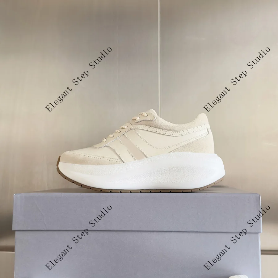 

Women's Shoes Chunky Sole Leather Low Top Sneakers Fitness Comfortable