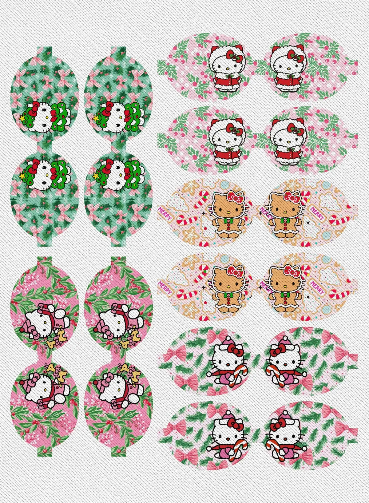 

Chrismas Hello Kitty Print Pattern Bowparts Artificial Faux Leather for DIY Craft Making Hairbow