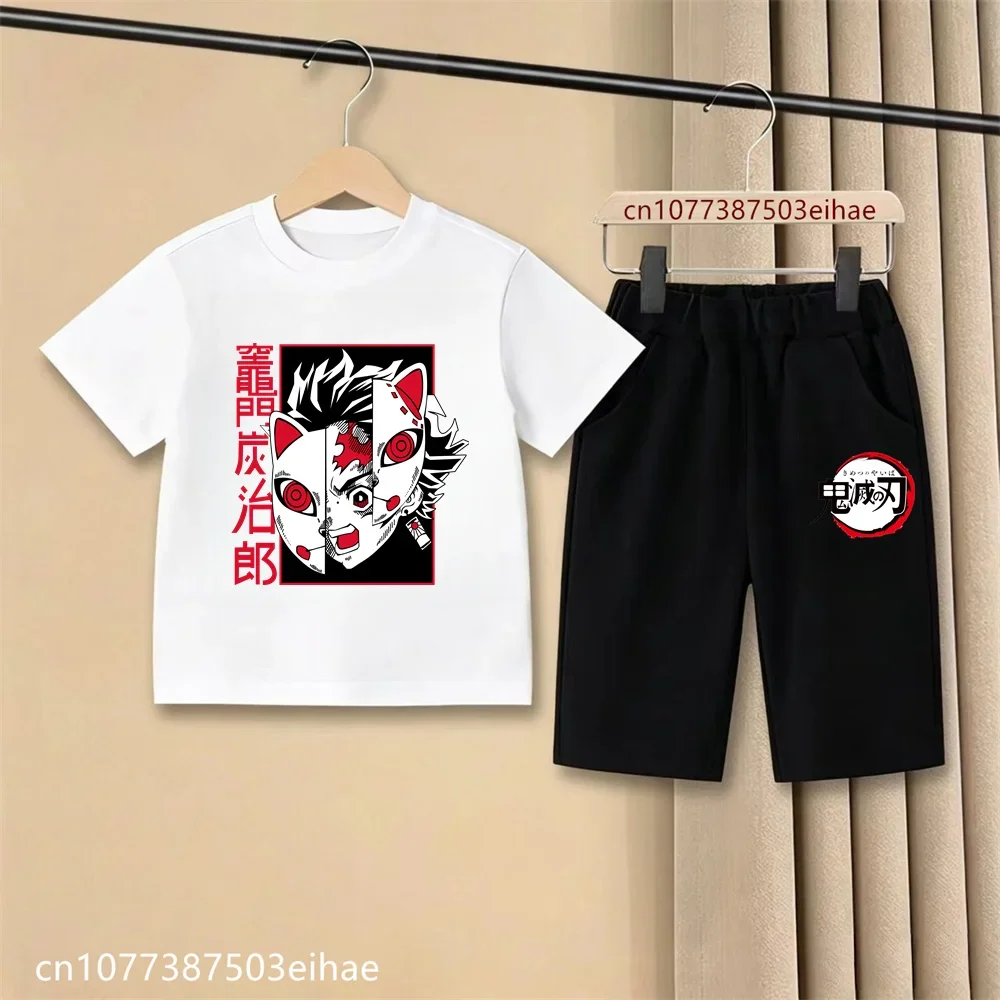 2026 Demon Slayer Manga Pattern T-Shirt And Casual Shorts Boys Girls Loose Soft Summer Outdoor Home Loungewear Costume Suit
