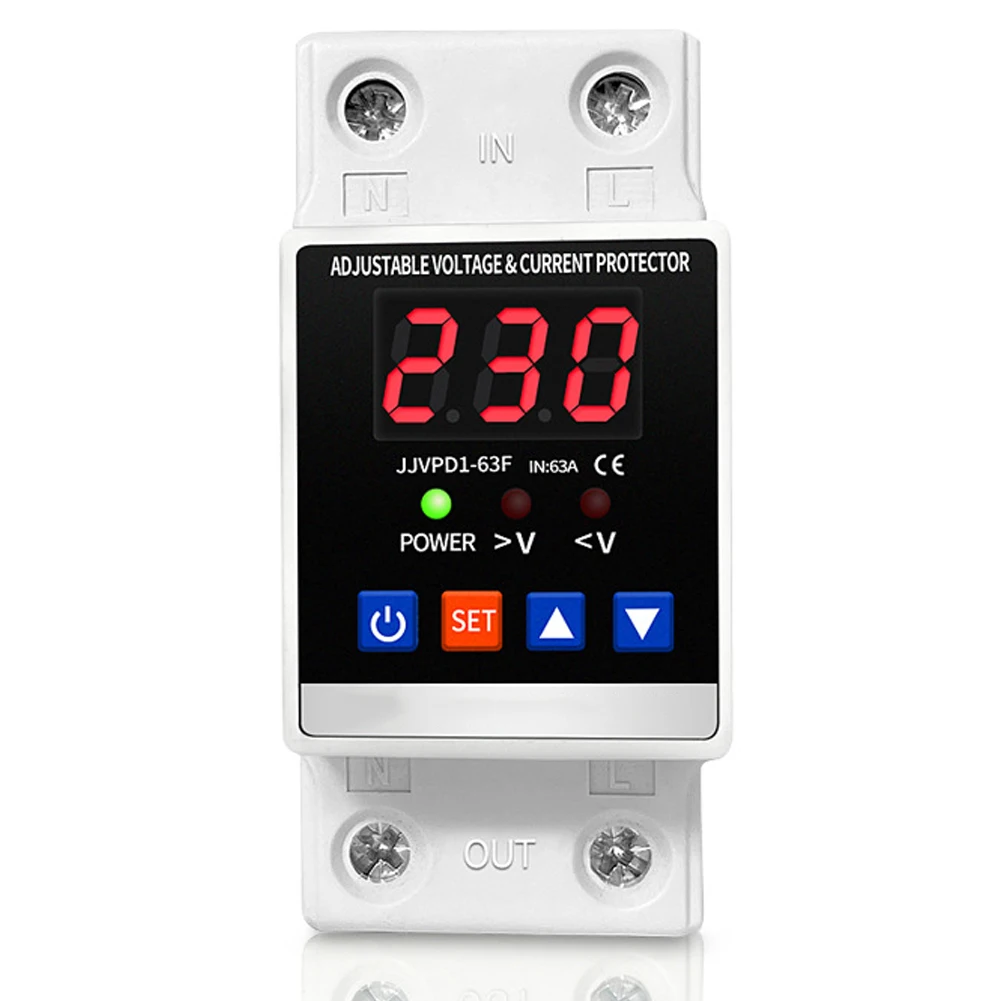 DinRail Single Display Protector Adjustable Over Under Voltage Protective Device Digital Display Voltage Protector