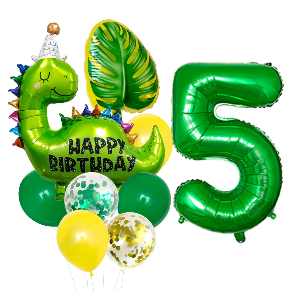 1set Happy Birthday Dinosaur Number Star Foil Balloons with Jurassic Theme Latex Balloon Children\'s Birthday Party Decorations