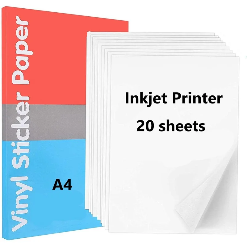 20 Sheets A4  Vinyl Sticker Paper for Inkjet Printer Matte White Self Adhesive Stickers Label Waterproof Decal Paper Sheet